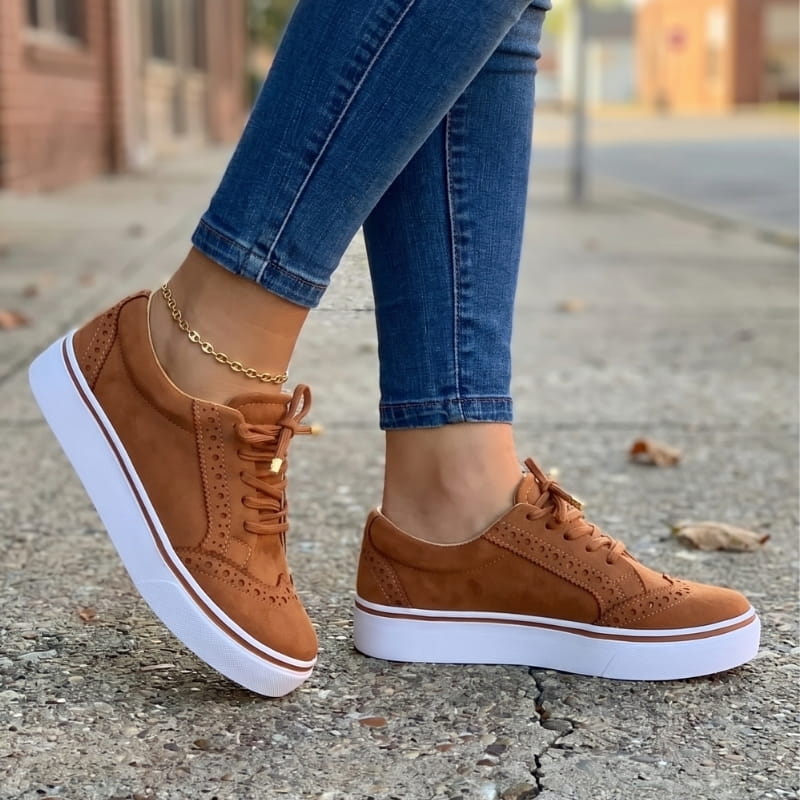 Brittany Suede Leather Platform Lace-Up Sneakers – Wingtip Detail Casual Shoes