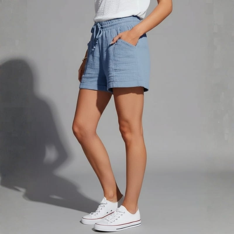 Eliana Linen Blend High-Waist Summer Shorts – Drawstring Relaxed Comfort Fit