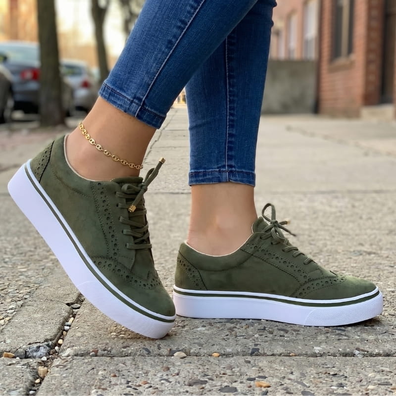 Brittany Suede Leather Platform Lace-Up Sneakers – Wingtip Detail Casual Shoes