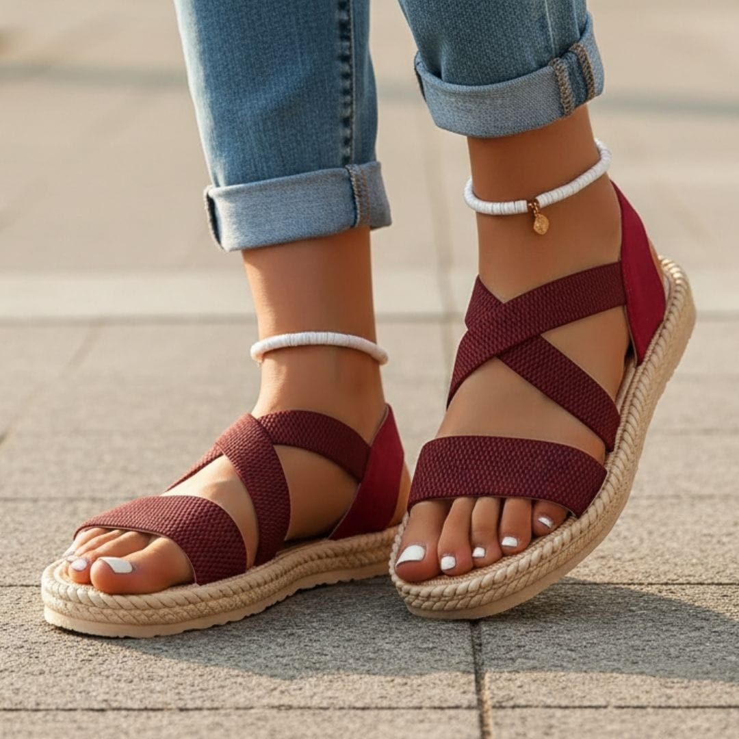Lucy Woven Strap Slip On Sandals – Cushioned Sole Lightweight Summer Shoes