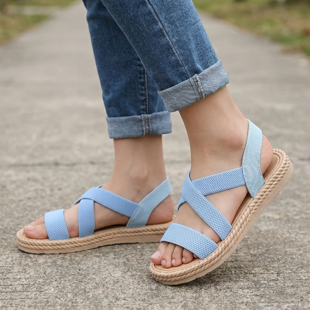 Lucy Woven Strap Slip On Sandals – Cushioned Sole Lightweight Summer Shoes