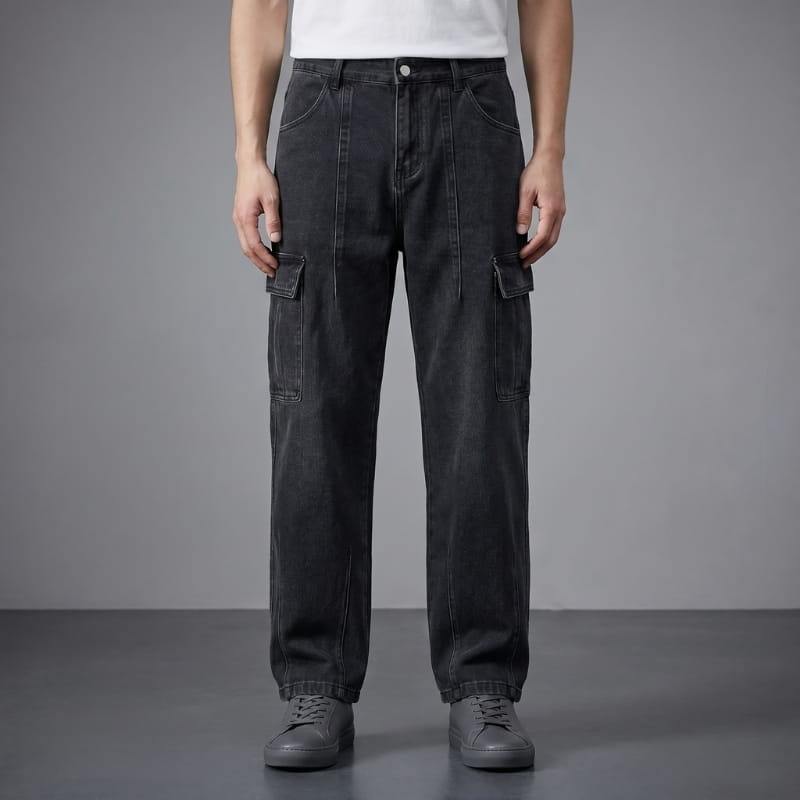 Noel Washed Cargo Denim Pants – Relaxed Utility Streetwear Fit
