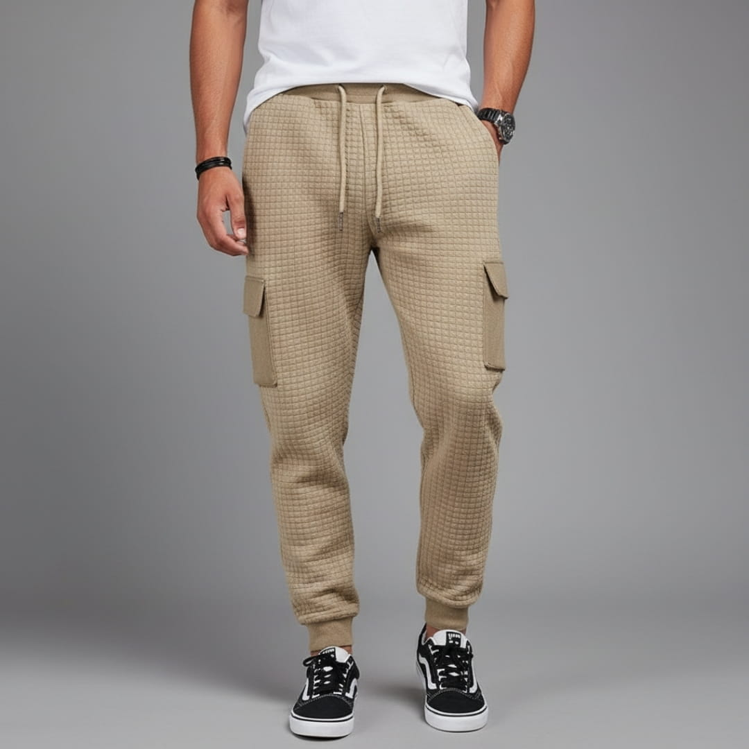Eldric Waffle Knit Cotton Blend Cargo Joggers – Tapered Fit Streetwear Pants