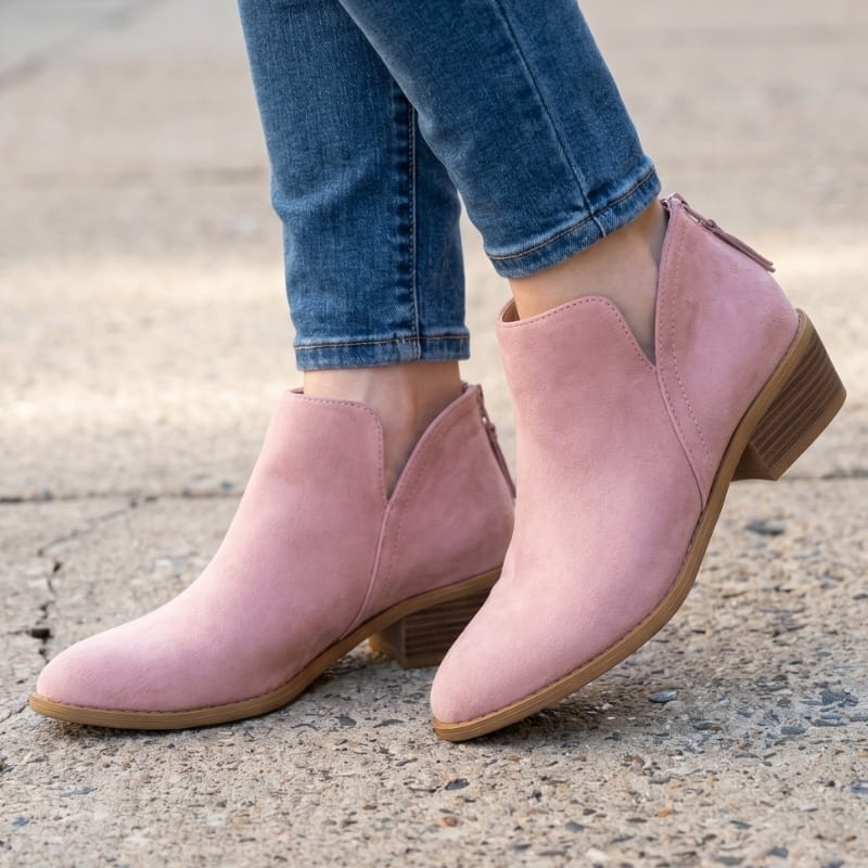 Vivienne Low Heel Leather Ankle Boots – Side-Split Back Zipper Comfort Style