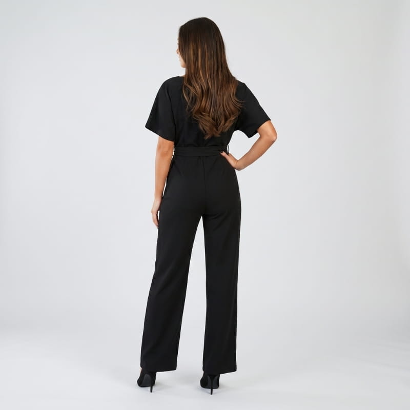 Nadia Woven Wide Leg Jumpsuit – Bateau Neck Dolman Sleeve Self-Tie Belt Elegant Occasion Outfit