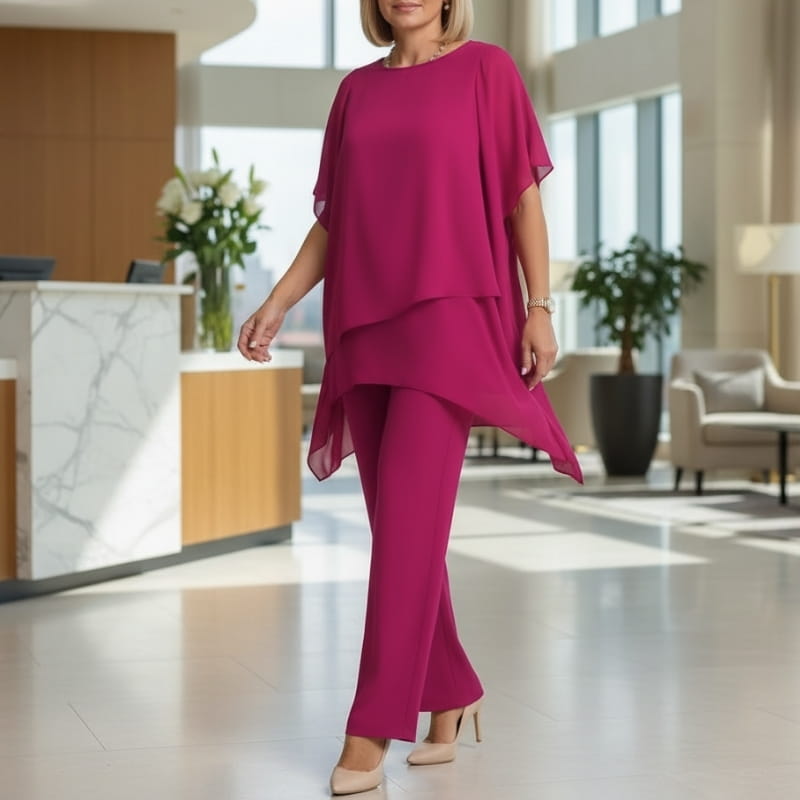 Selene Layered Top Wide Leg Pants Set Relaxed Draped Two Piece Casual Wear
