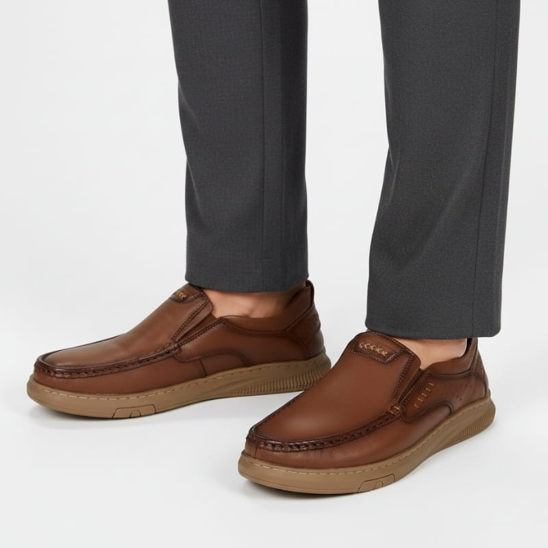 Edward Smooth Leather Slip-On Loafers – Flexible Comfort Sole Casual Shoes