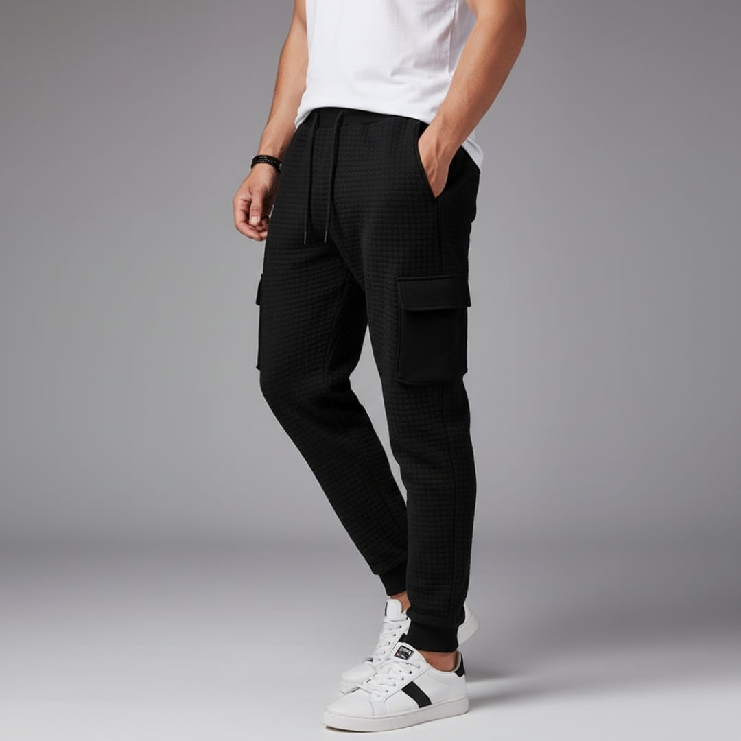 Eldric Waffle Knit Cotton Blend Cargo Joggers – Tapered Fit Streetwear Pants