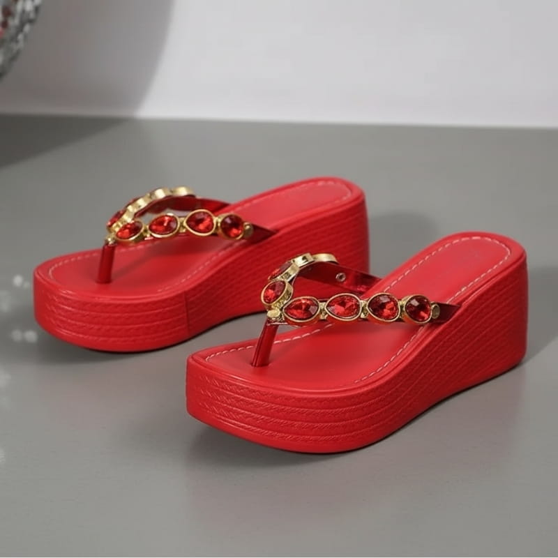 Aurora Rhinestone Wedge Slip On Platform Sandals – Cushioned Everyday Summer Footwear