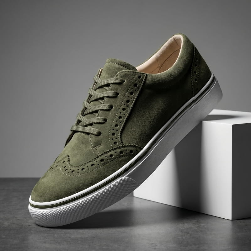 Brittany Suede Leather Platform Lace-Up Sneakers – Wingtip Detail Casual Shoes