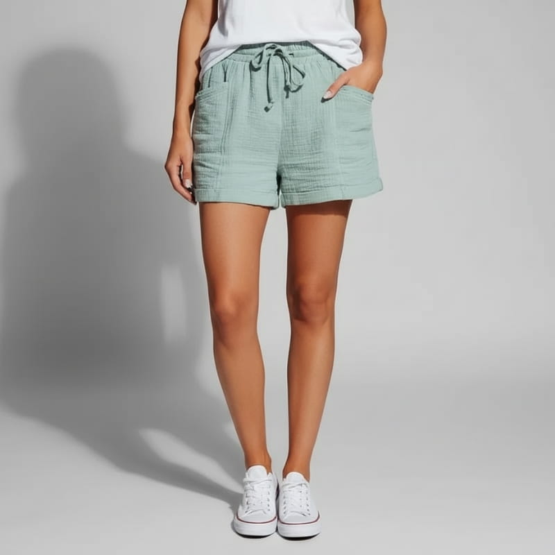 Eliana Linen Blend High-Waist Summer Shorts – Drawstring Relaxed Comfort Fit