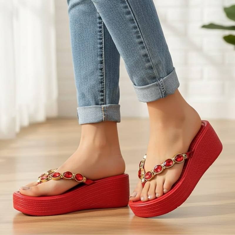 Aurora Rhinestone Wedge Slip On Platform Sandals – Cushioned Everyday Summer Footwear