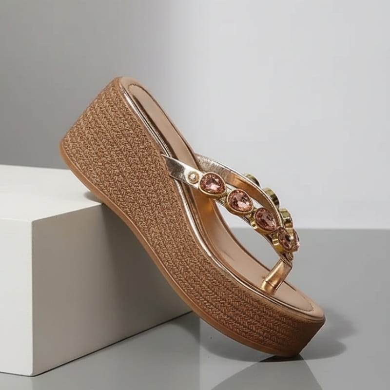 Aurora Rhinestone Wedge Slip On Platform Sandals – Cushioned Everyday Summer Footwear
