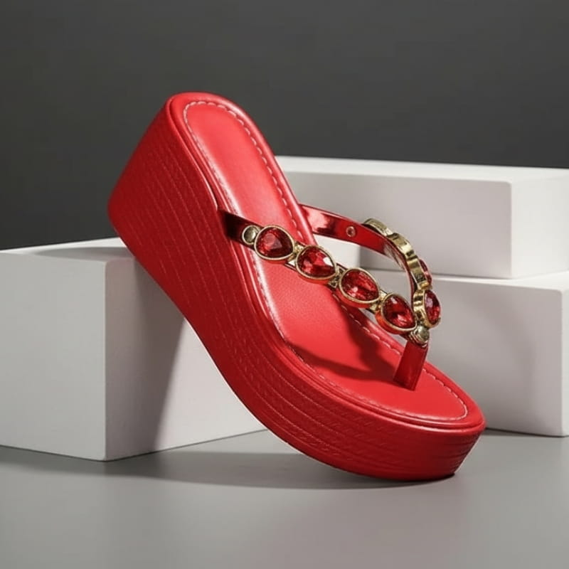 Aurora Rhinestone Wedge Slip On Platform Sandals – Cushioned Everyday Summer Footwear