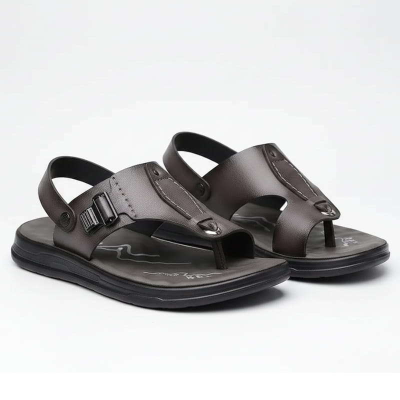 Lionel Retro Buckle Strap Leather Sandals – Open Toe Comfort Beach Footwear