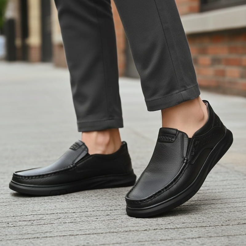 Edward Smooth Leather Slip-On Loafers – Flexible Comfort Sole Casual Shoes