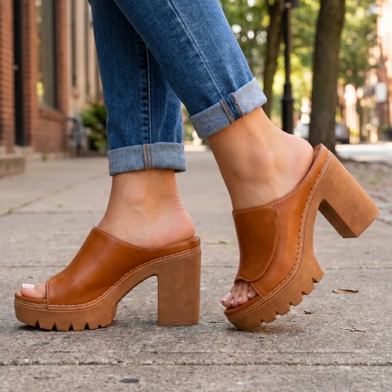 Geneva Soft Leather Platform Heeled Sandals – Supportive Elegant Style