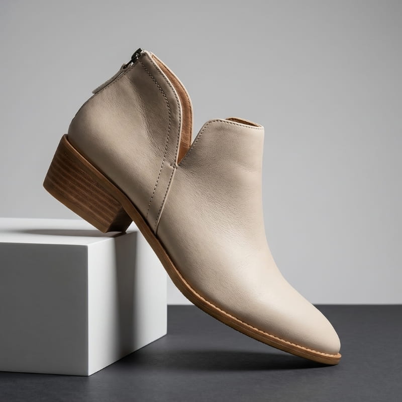 Vivienne Low Heel Leather Ankle Boots – Side-Split Back Zipper Comfort Style