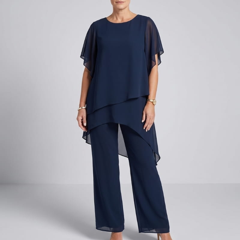 Selene Layered Top Wide Leg Pants Set Relaxed Draped Two Piece Casual Wear