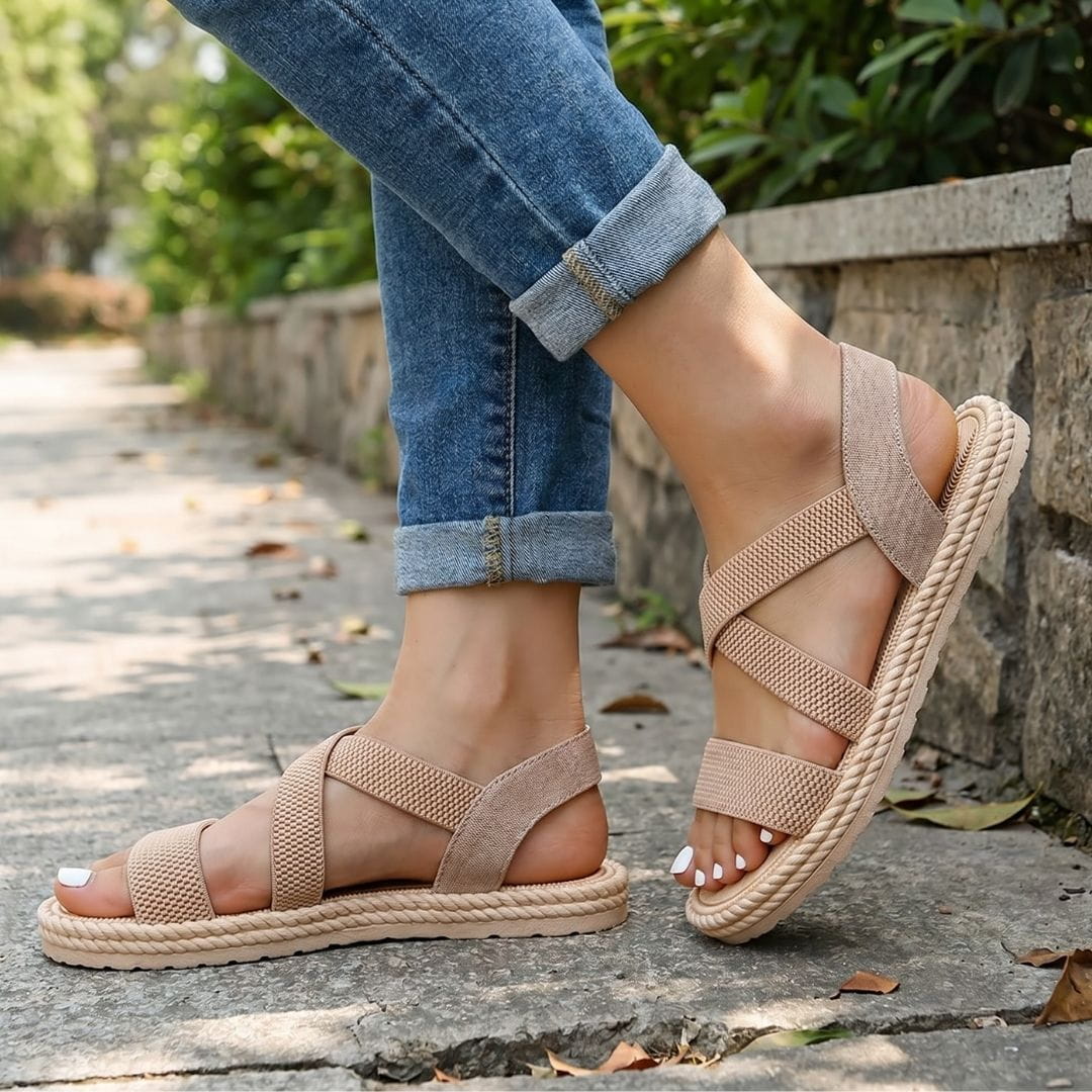 Lucy Woven Strap Slip On Sandals – Cushioned Sole Lightweight Summer Shoes