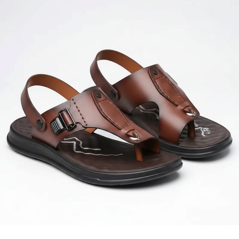 Lionel Retro Buckle Strap Leather Sandals – Open Toe Comfort Beach Footwear