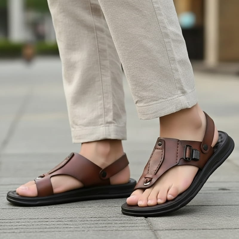 Lionel Retro Buckle Strap Leather Sandals – Open Toe Comfort Beach Footwear