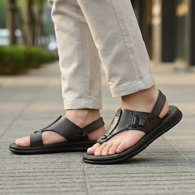 Lionel Retro Buckle Strap Leather Sandals – Open Toe Comfort Beach Footwear