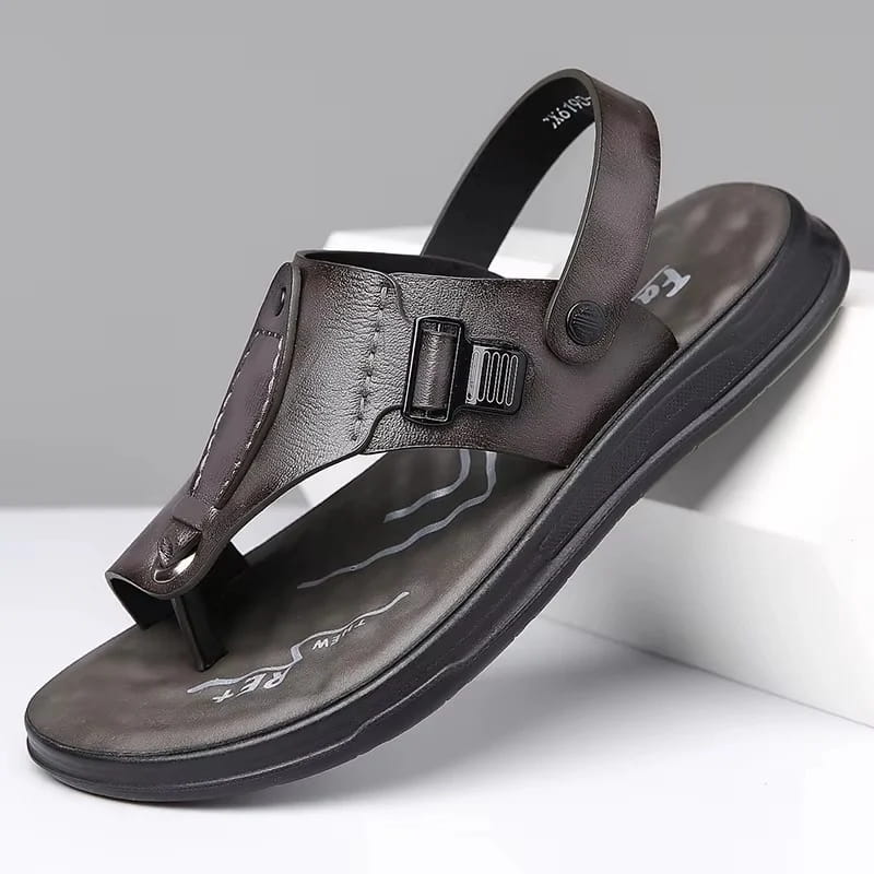 Lionel Retro Buckle Strap Leather Sandals – Open Toe Comfort Beach Footwear