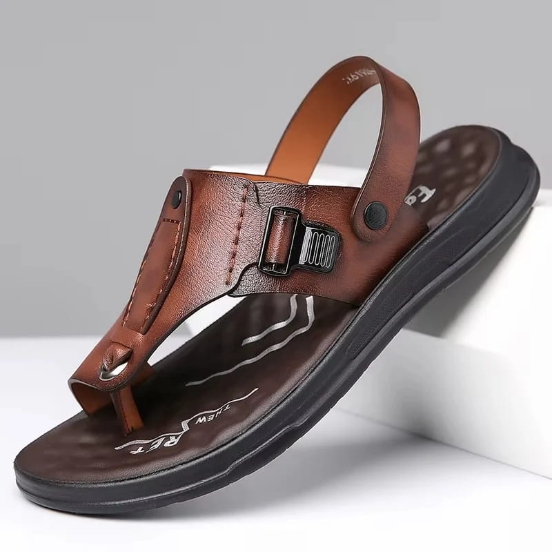 Lionel Retro Buckle Strap Leather Sandals – Open Toe Comfort Beach Footwear