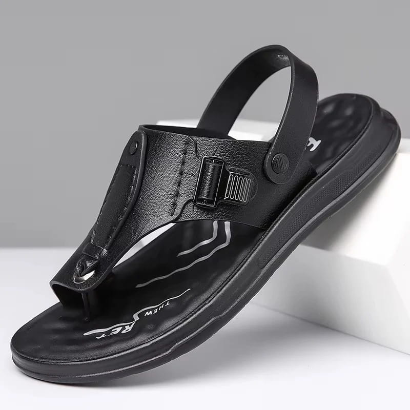 Lionel Retro Buckle Strap Leather Sandals – Open Toe Comfort Beach Footwear