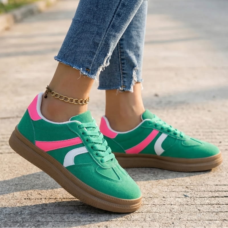 Sienna Contrast Round Toe Platform Sneakers – Lightweight Casual Streetwear Shoes