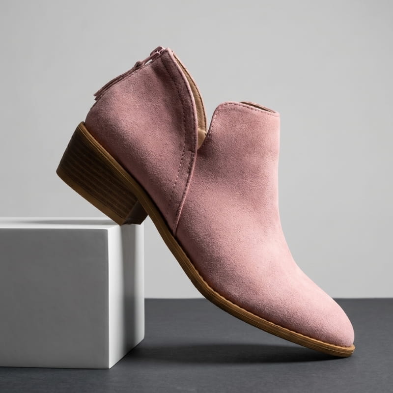 Vivienne Low Heel Leather Ankle Boots – Side-Split Back Zipper Comfort Style