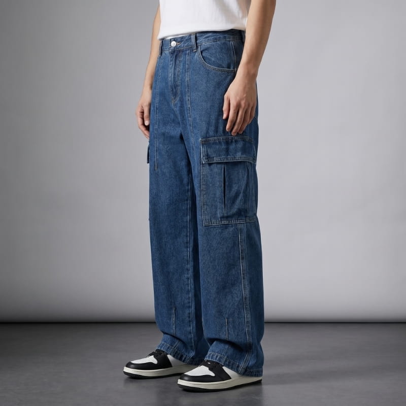 Noel Washed Cargo Denim Pants – Relaxed Utility Streetwear Fit