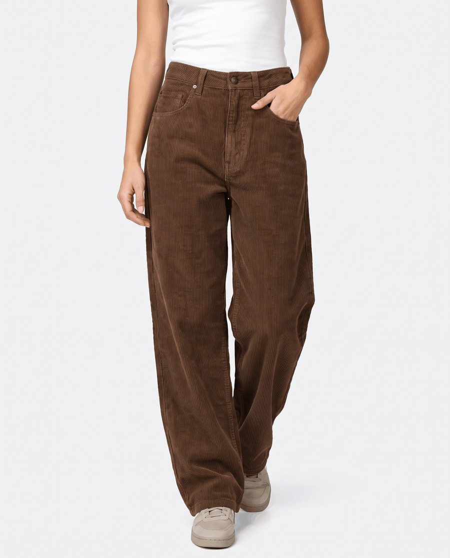 Baggy Wide-Leg Corduroy Pants – High-Waisted, Button Front & Patch Pockets | Ava