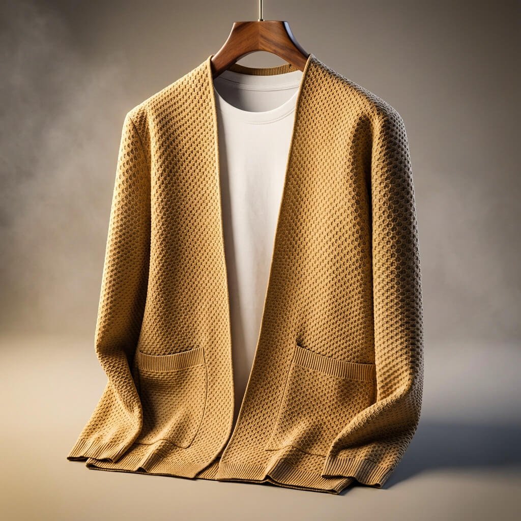 Alberto Honeycomb Knit Cardigan – Open Front Pocket Layer