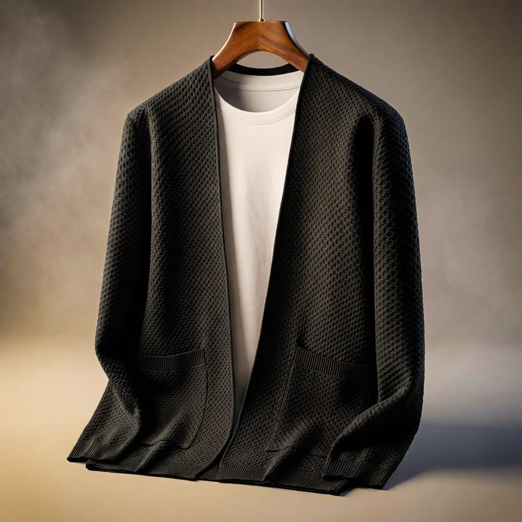 Alberto Honeycomb Knit Cardigan – Open Front Pocket Layer