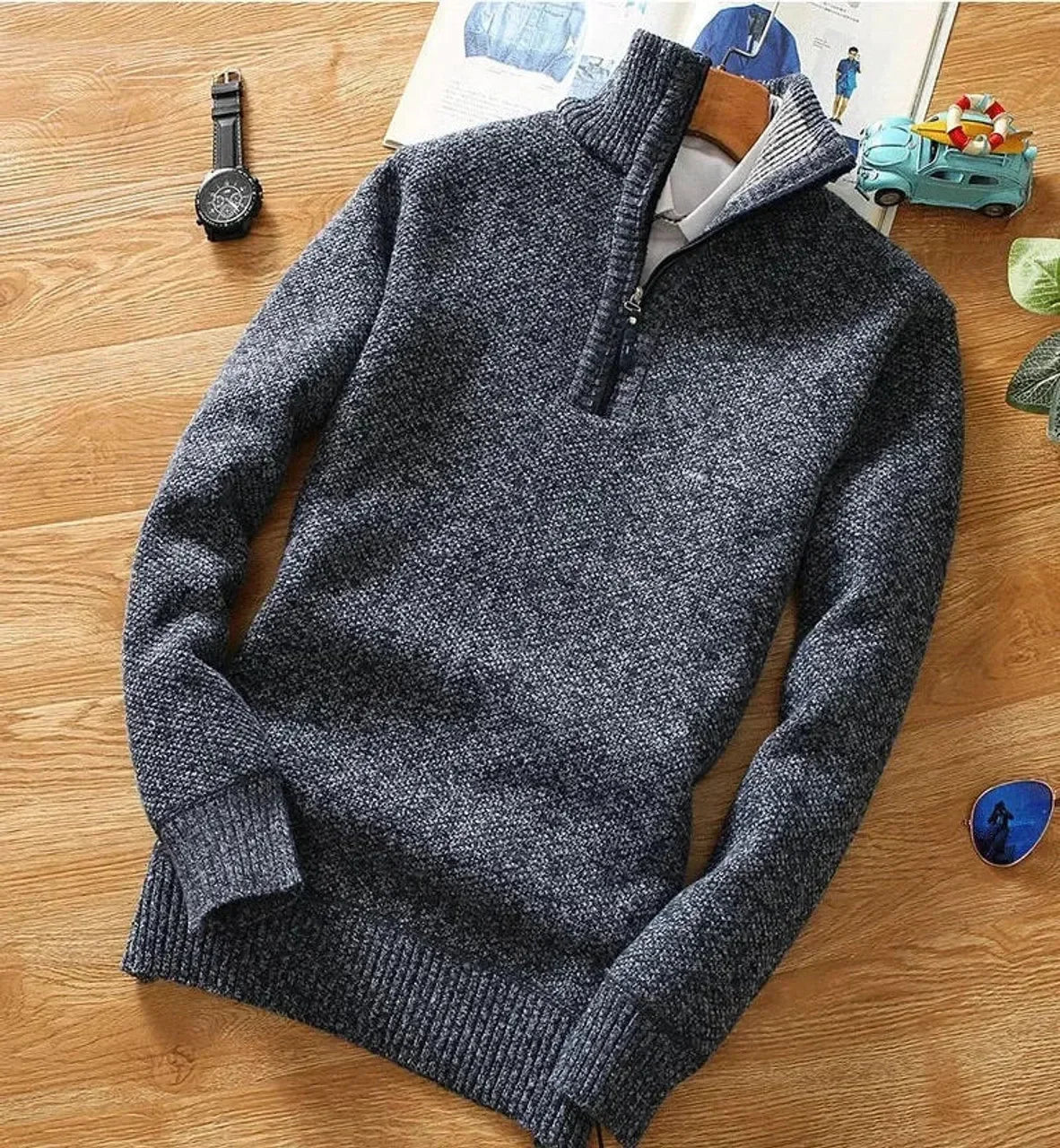 Dante Men's Textured Knit Half-Zip Pullover Sweater – Smart Casual Comfort