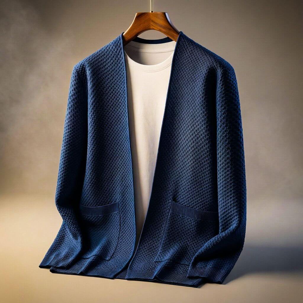 Alberto Honeycomb Knit Cardigan – Open Front Pocket Layer