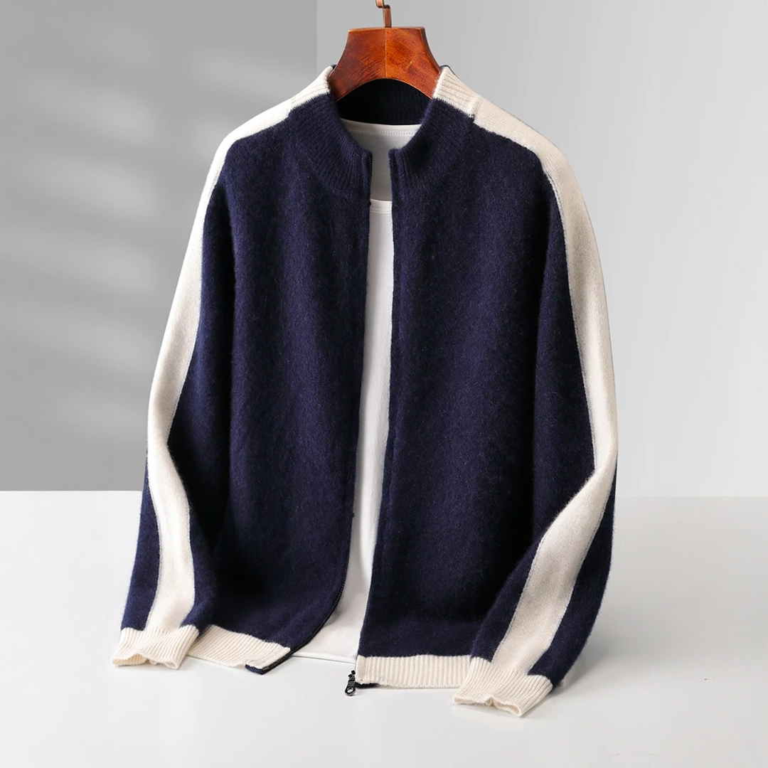 Elly Men's Lightweight Cashmere Jacket – Zip-Up with Contrasting Sleeve Design