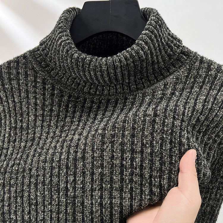 Arnelio Men's Thick Ribbed Knit Turtleneck Sweater with Structured Collar
