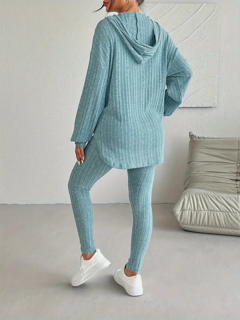 Camelia Women's Ribbed Knit Lounge Set – Soft Stretch Two-Piece Outfit