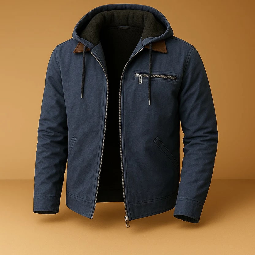 Beckham Men's Lightweight Windbreaker with Fleece-Lined Hood