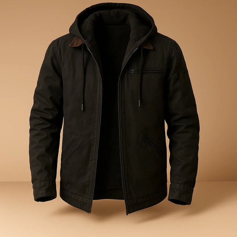 Beckham Men's Lightweight Windbreaker with Fleece-Lined Hood