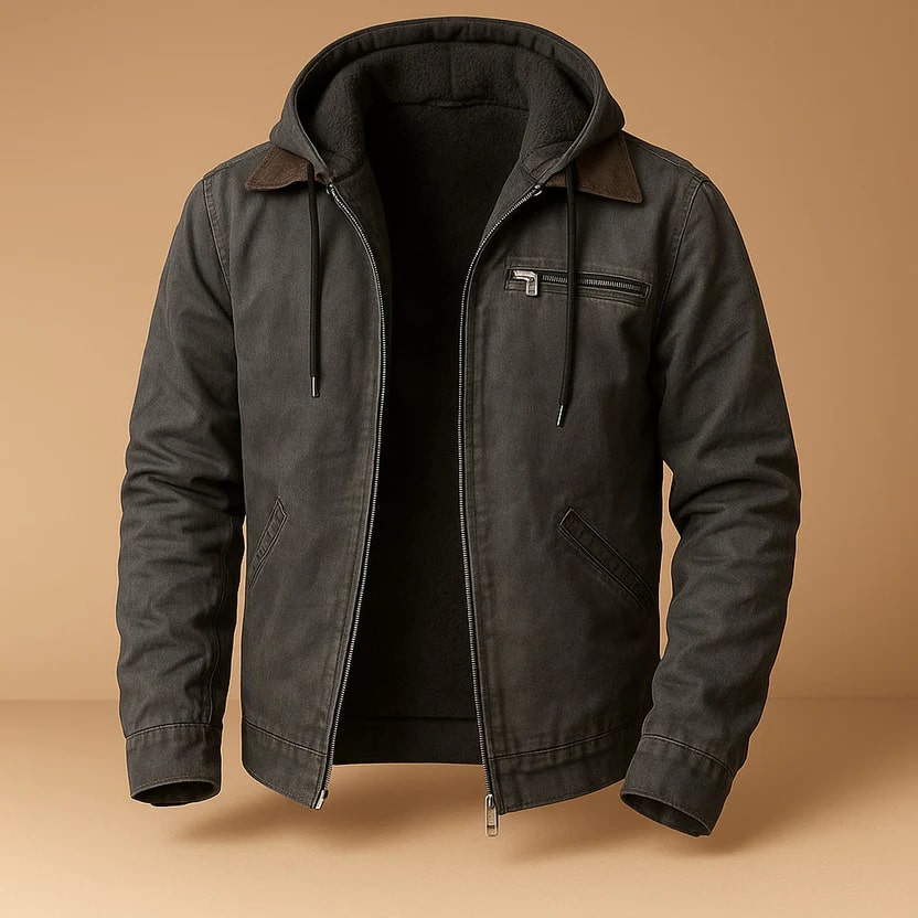 Beckham Men's Lightweight Windbreaker with Fleece-Lined Hood