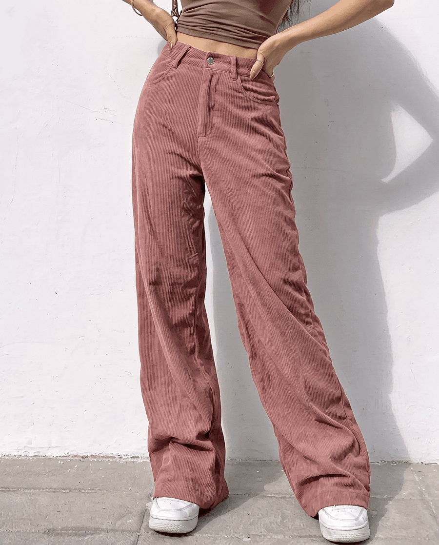 Cotton Corduroy Wide-Leg Pants – High-Waisted, Button Front & Full Length | Romy
