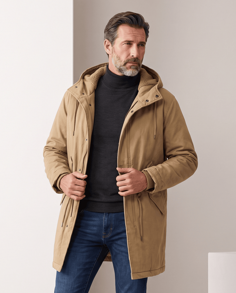 Cotton Hooded Parka – Fleece-Lined, Flap Pockets & Drawstring Waist | Silas
