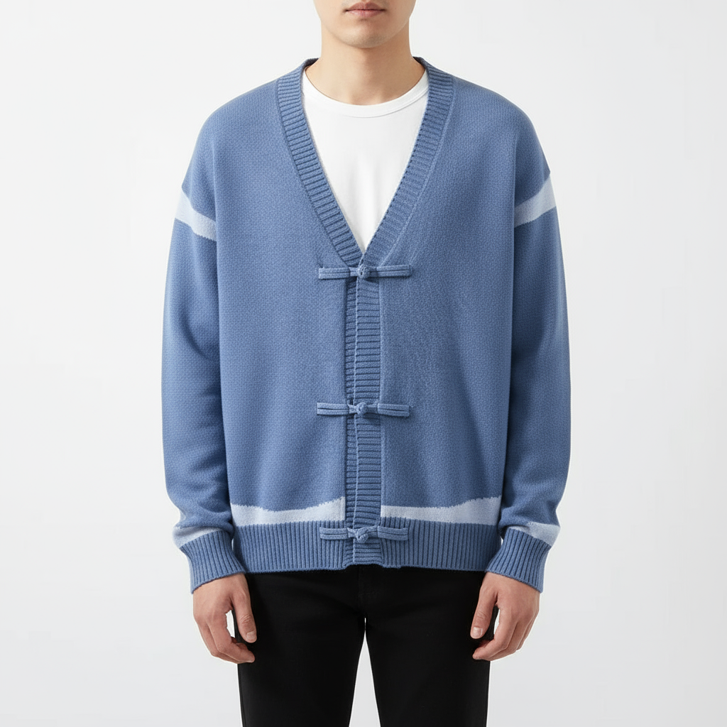 Chris Men's Wool Cardigan – Knit with Contrast Stripes and Toggle Closures
