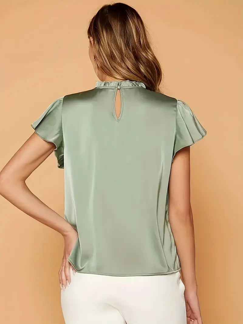 Camille Satin Drape Blouse – Stylish Puff Sleeve Top with Gathered Neck