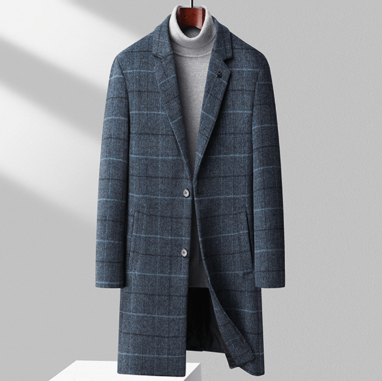 Aldric Men's Windowpane Wool Overcoat – Structured Mid-Length Design