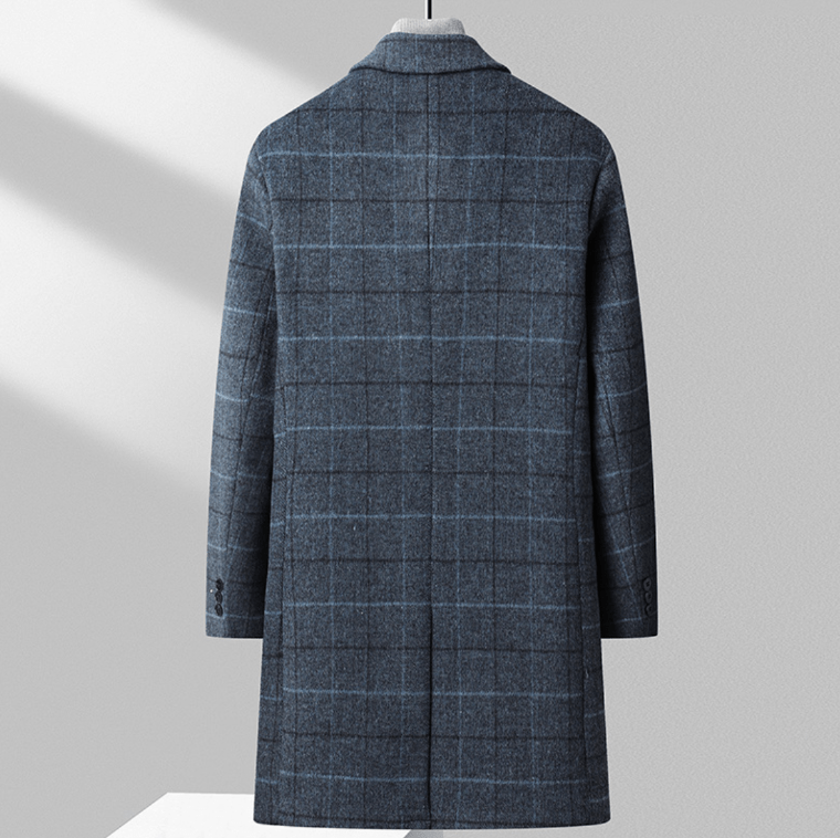 Aldric Men's Windowpane Wool Overcoat – Structured Mid-Length Design